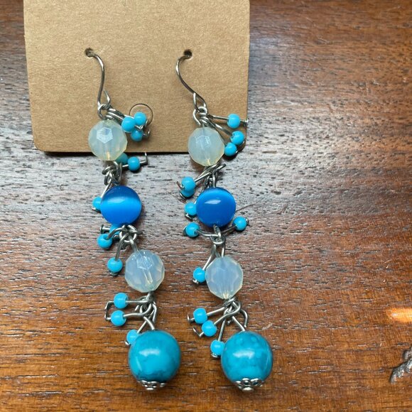 Bundle 3 for $12.  Blue Beaded Dangle Earrings - Picture 1 of 3